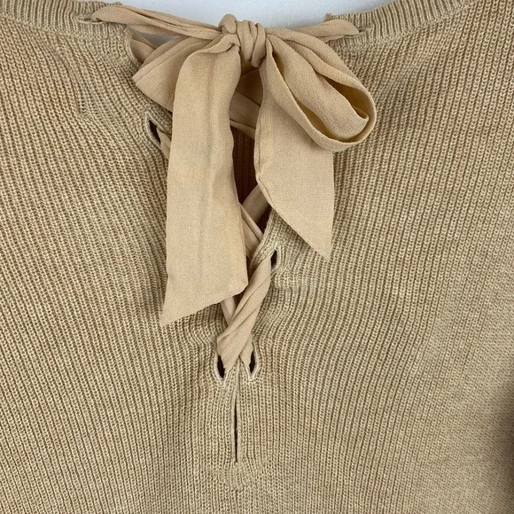 Sezane Wool Blend Back Lace Up Sweater Camel Size Small - Picture 3 of 7